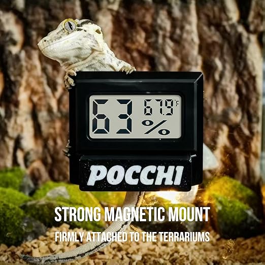 Magnetic Reptile Thermometer and Humidity Gauge - Indoor Temperature and Humidity Monitor - Digital Thermometer Hygrometer for Tank Accessories Bearded Dragon, Snake, Gecko, Lizard - Black