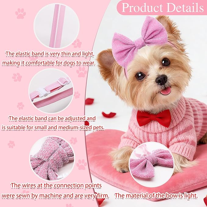 4Pcs Dog Hair Bow Headband for Small Medium Dogs, Adjustable Pet Dog Hair Bow Headband for Pets Puppy Cats Grooming Accessories (Solid Color, for Puppies)