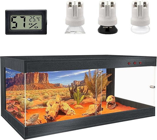 ROYXEN Reptile Tank, 81 Gallons Reptile Enclosure with Lockable Design, Tempered Glass Bearded Dragon Tank for Lizard Habitat, Soild Wood Built-in Sockets (Black, 47.5"x19.5"x19.5")
