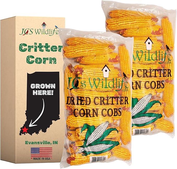 JCs Wildlife Dried Corn on the Cob for Wildlife, Natural Feed for Squirrels, Deer, Raccoons, Rabbits, Ducks, Geese & Backyard Critters, Breathable Packaging, 14 lb Bags (2 Packs)