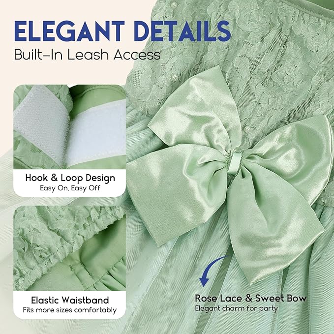 ASENKU Dog Dress Pet Wedding Dress Princess Lace Puppy Birthday Party Outfit Formal Apparel Girl for Small Medium Dogs Cats (Medium, Green)