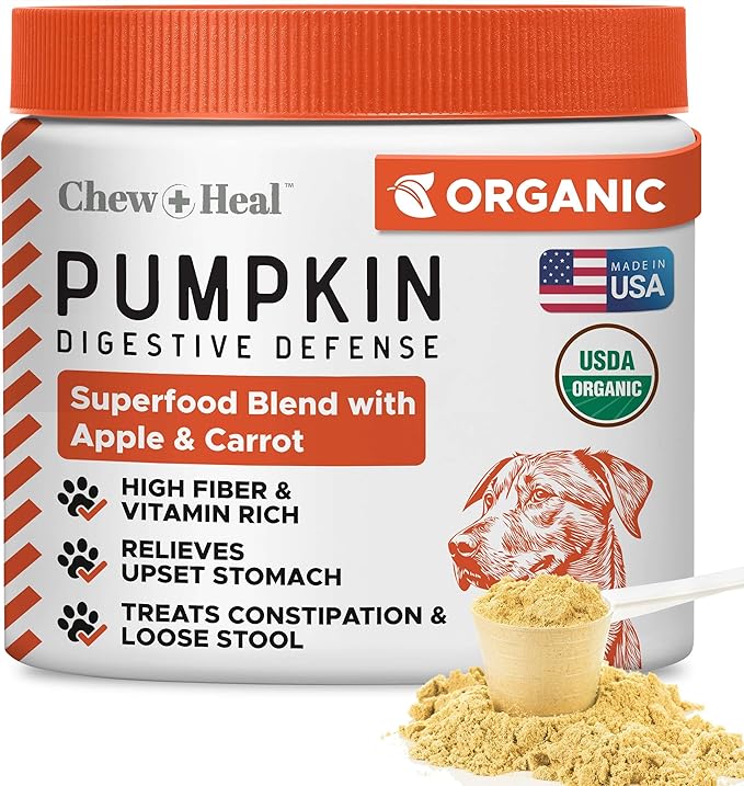 Organic Pumpkin Powder for Dogs - 16 oz of Powder for Dog Digestion with 5cc Scoop - Made with Pumpkin, Apple, and Carrots - Made in The USA