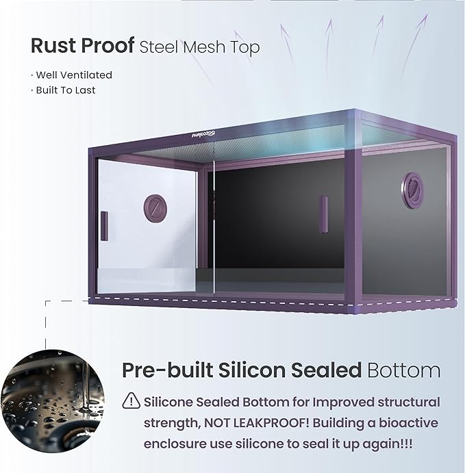 Phailozoo 50 Gallon Bearded Dragon Tank, Reptile Enclosure for Easy Maintenance, Front Opening Reptile Tank with Top Screen Ventilation & Glass Sliding Door 36''x18''x18''