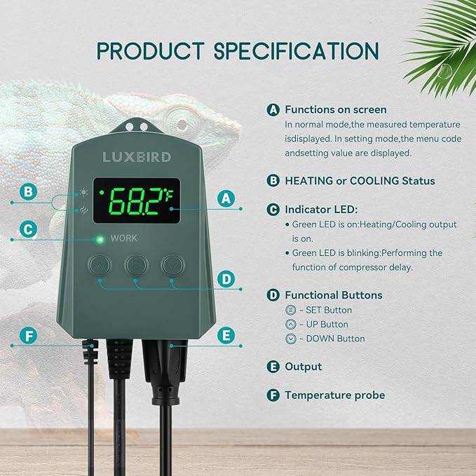 Luxbird Reptile Heating Pad 8" X 12" with Digital Thermostat Combo Under Tank Terrarium Heating Mat for Turtles, Lizards, Frogs, and Other Reptiles