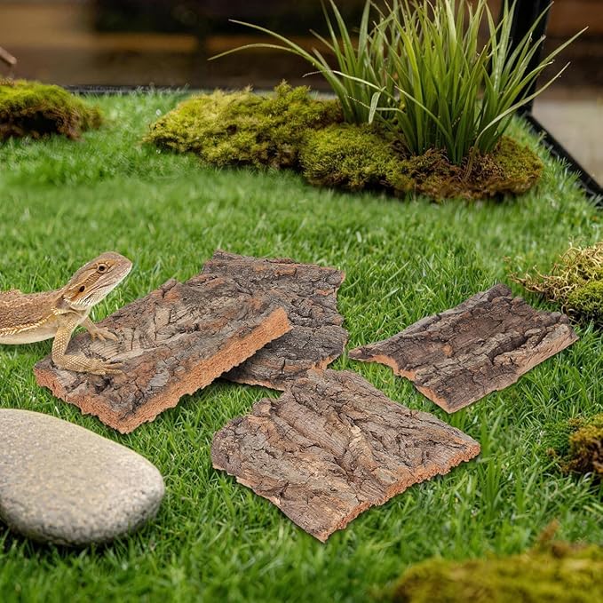 PRETYZOOM 4pcs Cork Bark Reptile Hide – Natural Flat Wood Bark for Geckos, Lizards, Hermit Crabs, Small Snakes – Climbing Accessory for Terrariums, Turtle Tanks and Bird Cages (Assorted Size)