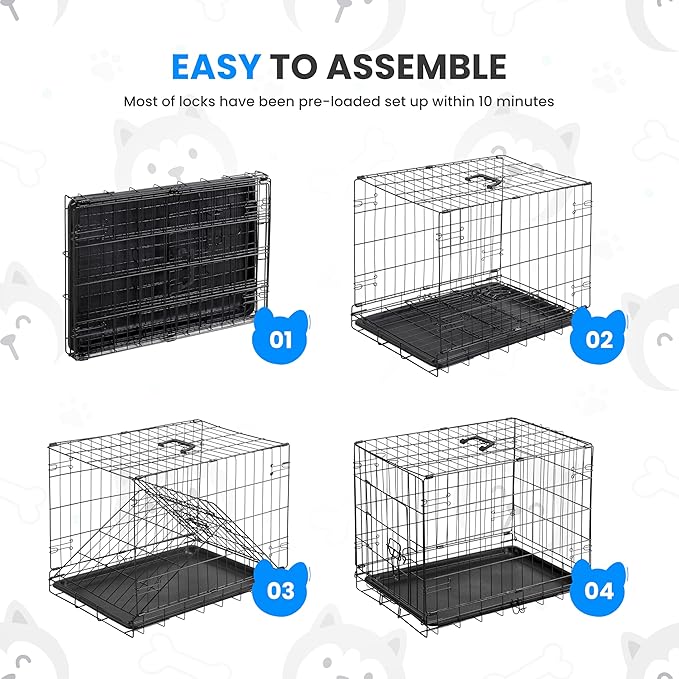 Simple Deluxe 24-Inch Single Door Dog Crate, Durable and Foldable Metal Wire Cage with Leak-Proof Plastic Tray, Portable Pet Kennel for Indoor, Outdoor, and Travel