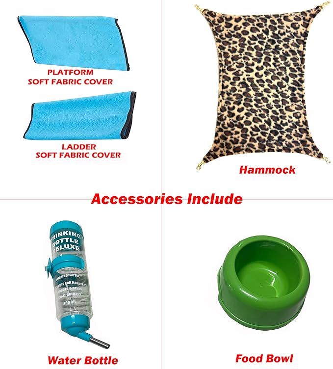 Deluxe Two Full Story Double Unit 4-Tiers Chew-Proof Tight 1/2-Inch Bar Spacing Double Durable Front Doors Feisty Ferret Hammock Squirrel Chinchilla Rat Gerbil Small Animal Critter Rolling Home Cage