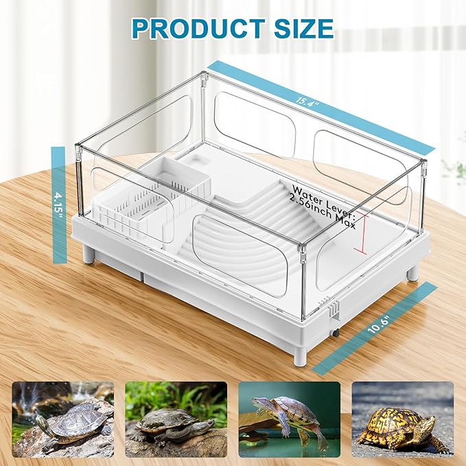 Turtle Tank - Starter Aquarium with Brush, Easy to Install & Clean, for Turtles, Crabs, Small Reptiles