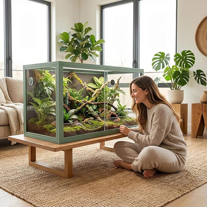 120 Gallon Reptile Terrarium 4x2x2, Extra Large Glass Enclosure with Sliding Doors, Heavy-Duty Screen Top Ventilation, Secure Anti-Escape Habitat for Bearded Dragons, Lizards & Snakes - Green