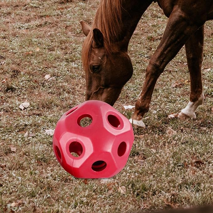 15.7" Horse Treat Ball,Hay Feeder Toy, Funny Horse Toys Snack Ball,Carrot Feeding Toy Ball Carrot Feeder Toy Feed Ball Hanging for Paddock Stall Stable Horses Feeding Supplies (Red)