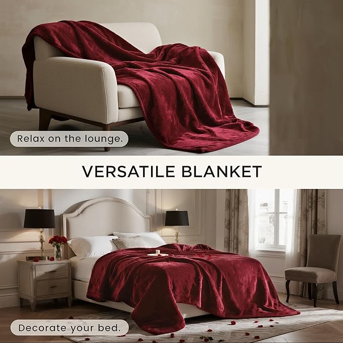 gogobunny Waterproof Bed Blanket, Reversible Sherpa Fleece Throw Blanket for Dog Puppy Cat, Furniture Cover Protects Bed Couch Sofa from Liquid Pee and Pet Fur (Romantic Red, 60x80 inches)