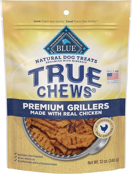 Blue Buffalo True Chews Premium Grillers Dog Treats, Made in the USA with Natural Ingredients, Chicken, 12-oz Bag (Pack of 6)