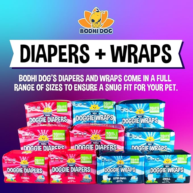 Bodhi Dog Disposable Male Dog Diapers - Super Absorbent, Leak-Proof Pee Wraps - Adjustable Fit, Comfortable Design, Advanced Moisture Control, and Wetness Indicator - Medium (20 Count)