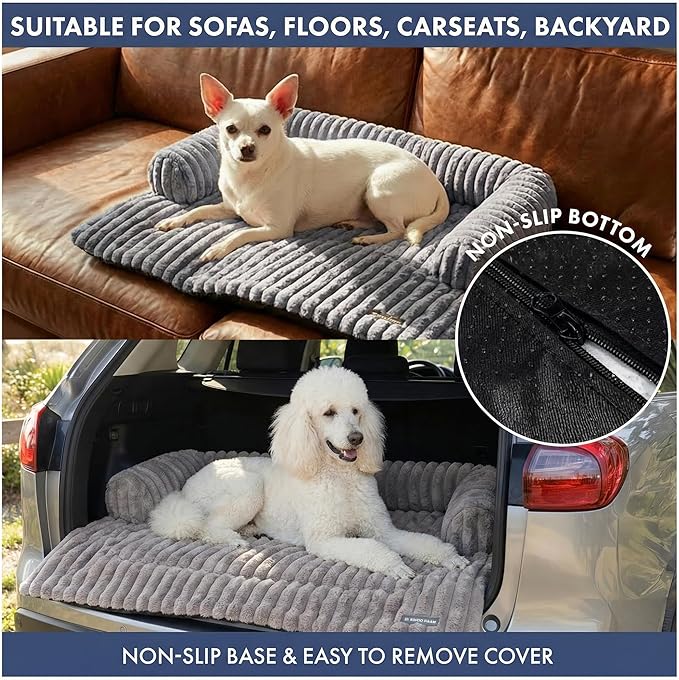 Spark Paws Luxury Dog Couch Cover Bed, Calming Pet Furniture Protector for Large & Small Dogs, Washable Bolster Dog Bed for Couch, Sofa & Bed - Grey, XL