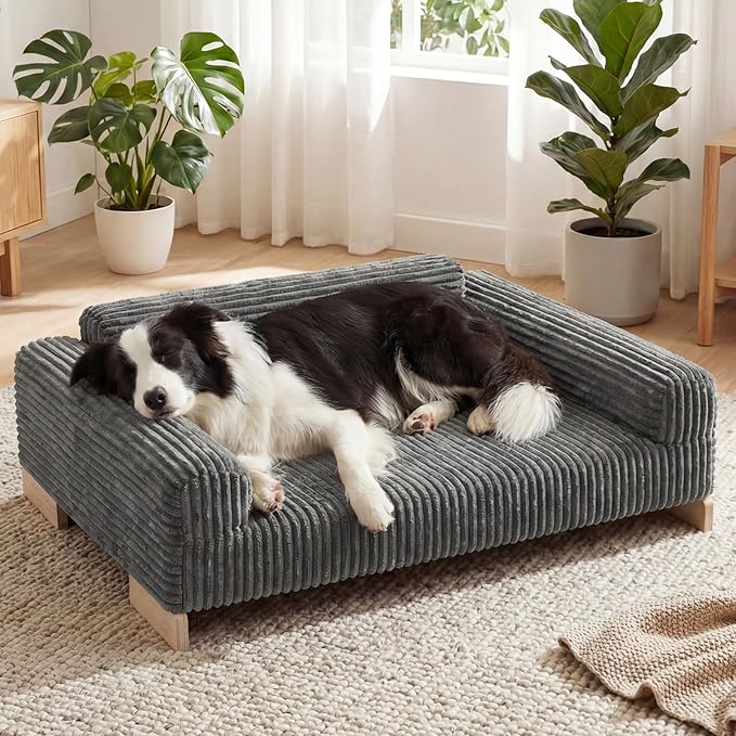 Veehoo Elevated Dog Bed Indoor, Wood Furniture Style Dog Couch Sofa with Removable Washable Cover, Cute & Durable Dogs Bed Furniture for Medium Size Dogs Up to 60 lbs