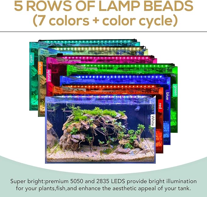 hygger 22W 24/7 Lighting Aquarium LED Light, Sunrise-Daylight-Moonlight Mode and DIY Mode, Adjustable Timer Adjustable Brightness Fish Tank Light with Extendable Bracket 7 Colors for Planted Tank