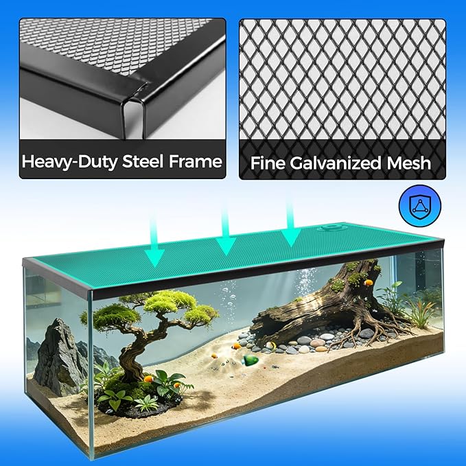 REPTI ZOO Terrarium Screen Cover with Cable Control for Reptile & Aquarium Tank, 36x18 inch Durable Steel Frame & Mesh Top for Reptile & Turtle & Fish Tank
