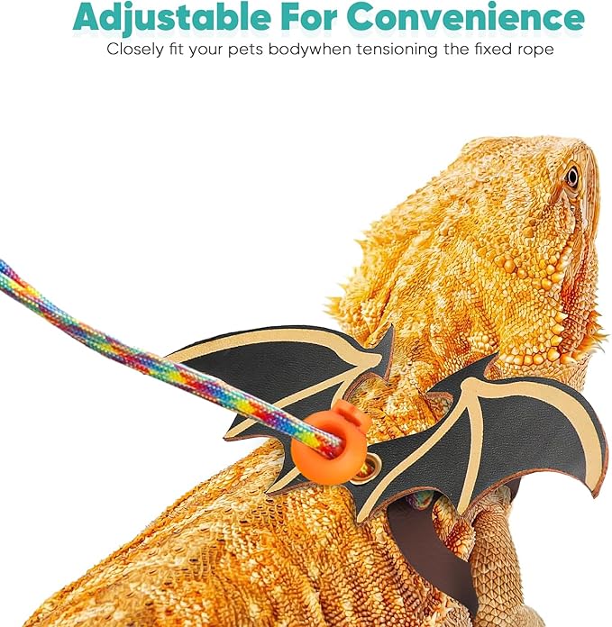 LIKZINWA Bearded Dragon Lizard Leash Harness,4 Size Pack Adjustable Small Animal Harness for Reptile and Small pet (New Dinosaur Wing)