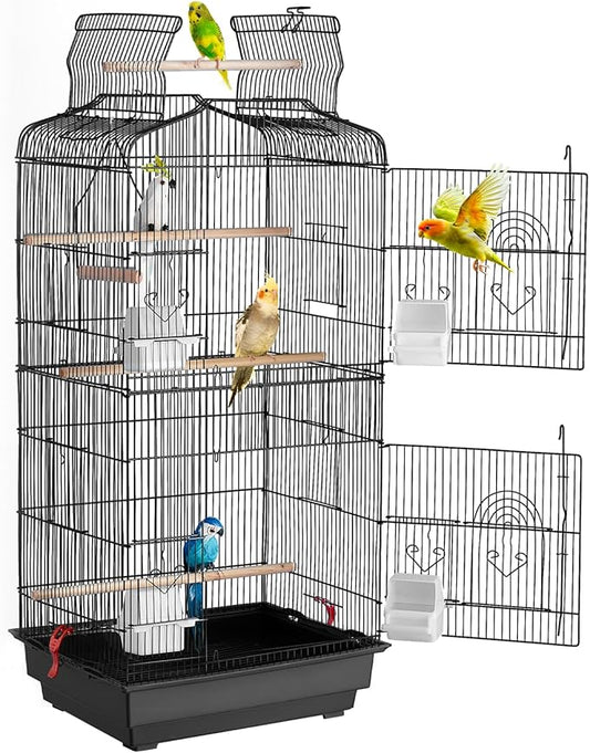 VEVOR 41-inch Open Top Large Parrot Bird Cage, Hanging Bird Cage for Parakeets Finches Canaries Lovebirds Cockatiels Budgies Small Quaker Conures Travel Pet Flight Birdcage with Swing and Perch