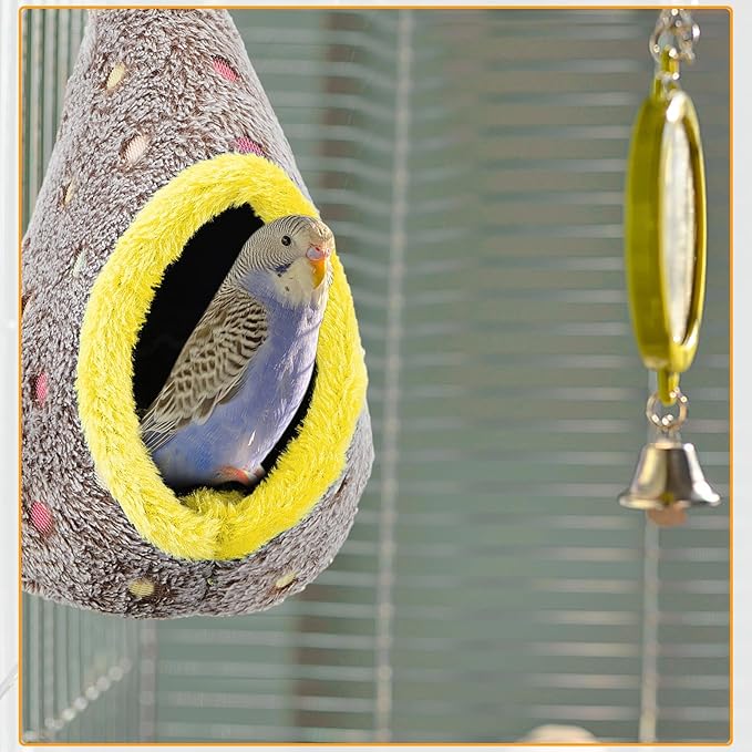 Suzile 2 Pcs Bird Parrot Nest Hammock for Cage Winter Warm Bird Nest House Hanging Plush Hammock Shed Hideaway Cave Hut Toy Hideout House for Lovebird Parrots Parakeets Cockatiel, 2 Colors