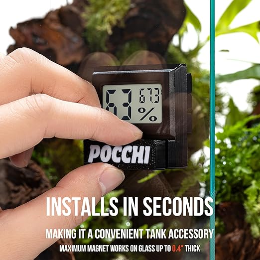 Magnetic Reptile Thermometer and Humidity Gauge - Indoor Temperature and Humidity Monitor - Digital Thermometer Hygrometer for Tank Accessories Bearded Dragon, Snake, Gecko, Lizard - Black