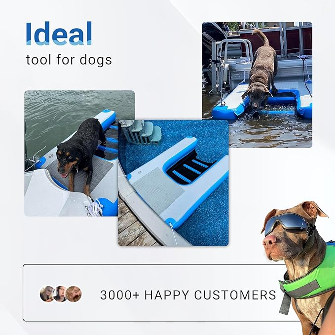 Dog Boat Ramp 48"x32", Inflatable Dog Ramp for Boat & Pool Ramp for Dogs, Non-Slip Stable Pet Ramp, Supports Up to 200 lbs for Pool, Lake & Beach