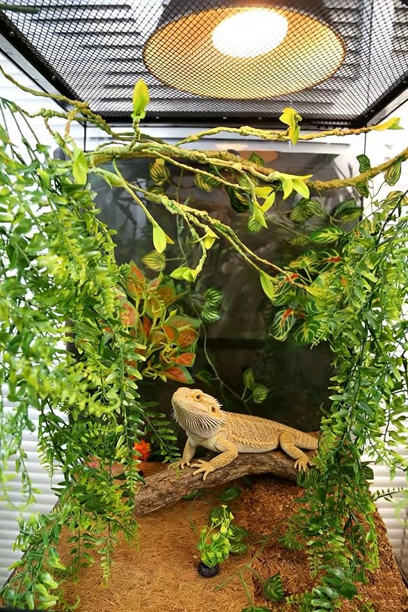 Reptile Plants for Terrarium Tank – Bearded Dragon Tank Accessories, Artificial Hanging Plant Vines, Habitat Decor & Hide for Crested Gecko, Lizard, Snake, Chameleon and Ball Pythons(Group B)