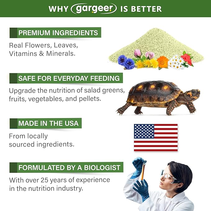 Gargeer 2oz Forest Tortoise Food Supplement, Flower Salad Mix Topper. Supercharge Juveniles & Adults Appetite, Health & Immune System. Complete Diet, Rich with Vitamins, Made in The USA. Enjoy!
