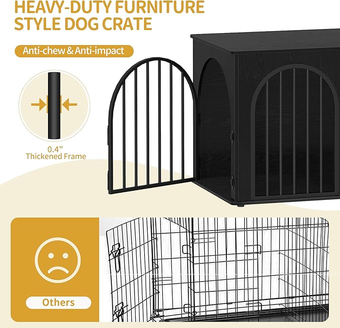 Hzuaneri 39.4" Wooden Dog Crate Furniture, Indoor Dog Kennel Dogs Cage for Small/Medium/Large Dogs, Heavy Duty Dog Crates Decorative Pet House End Side Table TV Stand, Black DFC84104B