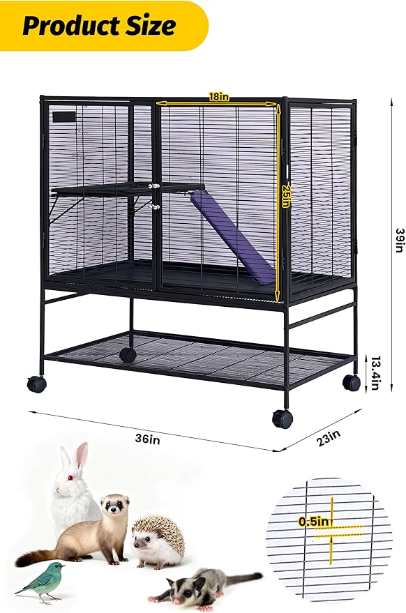 Garvee Metal Small Animal Cage,39 ''L Multi-Level Ferret Cage for Small Animals - Large Hamster Cage with Removable Ramp, Removable Tray for Chinchilla, Rabbit, Guinea Pigs, Hedgehog, Gerbil