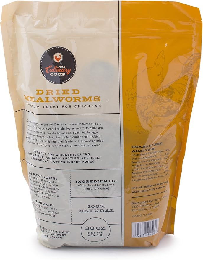 Fluker's Culinary Coop Premium Chicken Treats, Mealworms 30 oz, High Protein Worm, Nutritious Treat
