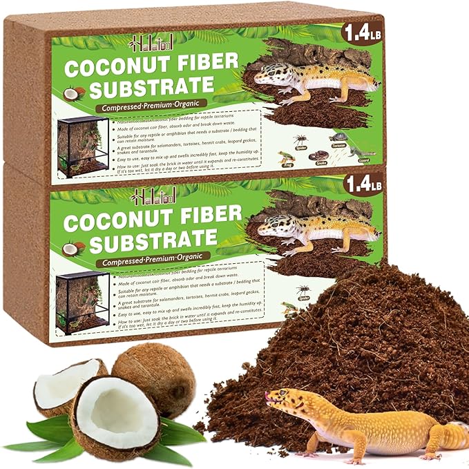 Halatool Coconut Fiber Substrate 2 Pack,Organic Reptile Tank Substrate & Bedding for Leopard Gecko Tortoise Snake Lizard Hermit Crab Tarantula Frog
