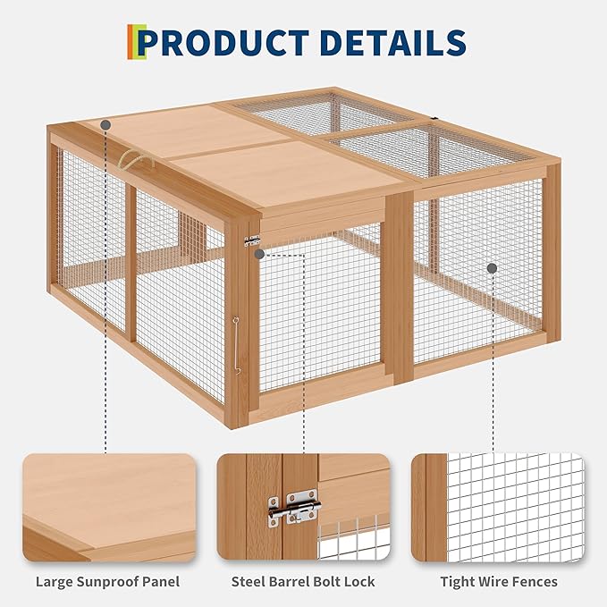 GarveeHome Folding Chicken Coop Run Rabbit Hutch, Portable Wooden Chicken Cage Pens with Top & Side Opening Doors, Small Animal Poultry Pet Cage for Outdoor, Indoor, No Assembly Required, Dark Oak+Oak