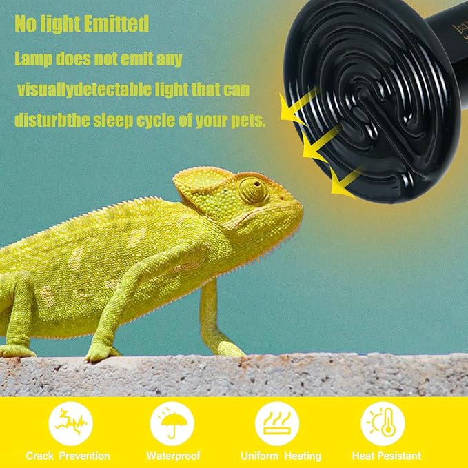 0.25 inch(75mm) Ceramic Heat Emitter Bulb 2 Pack for Reptiles ?€? No Light Infrared Heat Lamp for Lizards, Snakes, Bearded Dragons ?€? Safe Nighttime Heating for Terrariums & Outdoor Pet Brooders