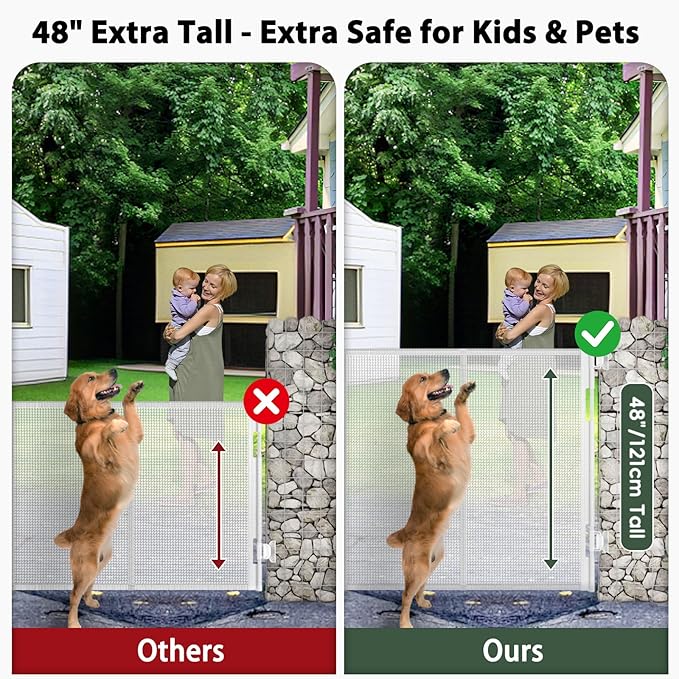 200" Extra Wide Baby Gate Retractable Dog Gate, 16ft Retractable Baby Gates Extra Wide Dog Gate Retractable Fence, 48" Tall Pet Gate Retractable Gate Outdoor for Driveway, Garage Gates for Dogs, White