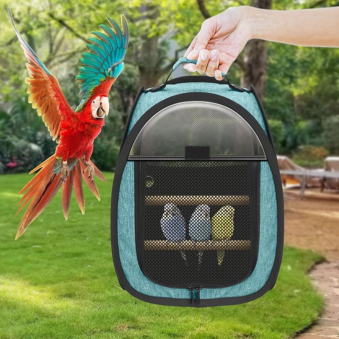 Akinerri Birds Travel Carrier, Small Bird Travel Bag, Transparent Breathable Travel Cage Bird Parrot Carrier, Include Perch and Bottom Tray