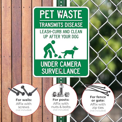 Pet Waste Leash-Curb and Clean Up After Your Dog Under Camera Surveillance Sign, (SI-63188) 24x30 Inches, Rust Free .063 Aluminum, Fade Resistant, Made in USA