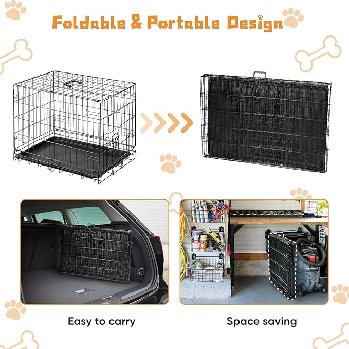 Dog Crate - Single Door 30 Inch Portable Puppy Dog Cage, Metal Wire Pet Kennel with Secure Lock, Leak-Proof Pan Tray, Foldable Design for Dogs Pets Indoor Training and Outdoor Trave