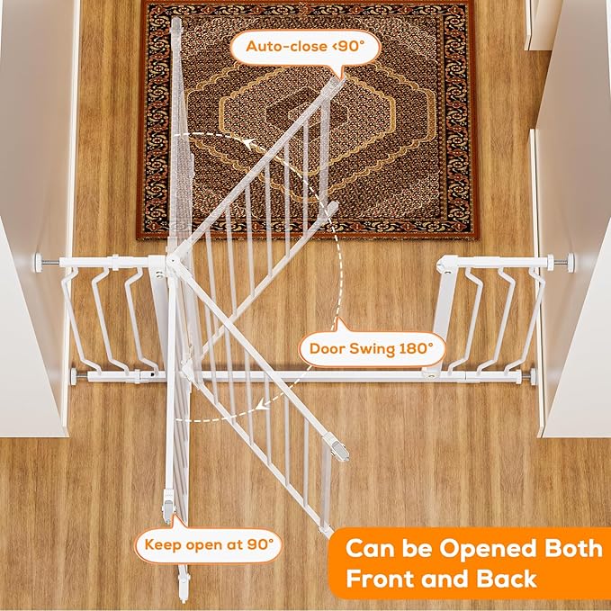 29-48" c, Baby Safety Essentials, Auto Close Gate for Doorways, Easy Install Pressure Mounted Dog Gate Indoor, Pet Gates for Dogs, White