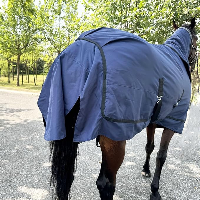 Horse Care Blanket, Turnout Blanket for Horses with Detachable Neck Cover, 1200 D 220g Filling Thicken Medium Weight Horses Rug, Waterproof Blanket for Horse (US 78 in(EU 145cm))