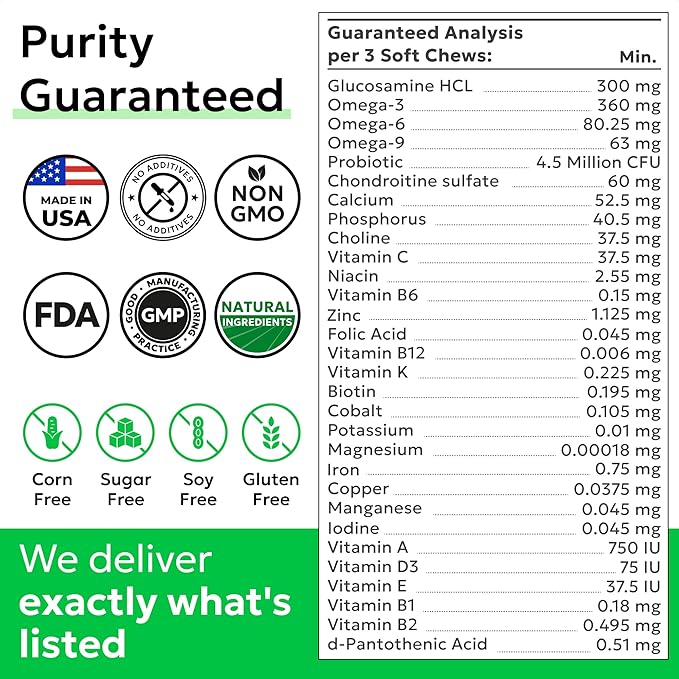 BARK&SPARK Dog Multivitamin Chews Glucosamine Chondroitin with Omega 3, Digestive Enzymes & Probiotics | Vitamins and Supplements for Dogs Pet Skin & Coat & Joint & Gut Health Support - 240ct