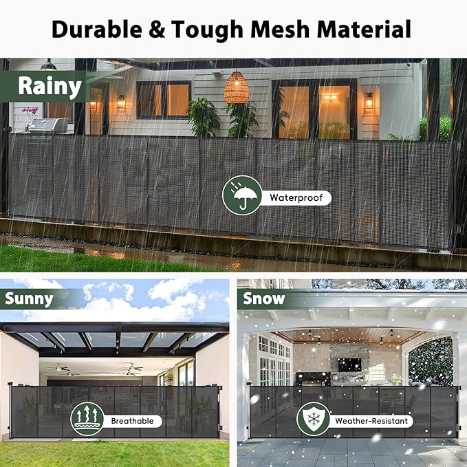 250" Reinforced Extra Wide Baby Gate Retractable Dog Gate, 21ft Extra Long Baby Gate Retractable Gates for Dogs, 48" Extra Tall Pet Gate Retractable Fence Outdoor Gate for Deck/Garage/Patio, Black