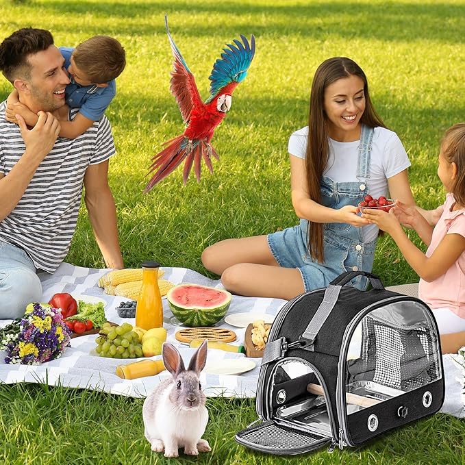 Bird Travel Cage - 33x24x26cm Small Parrot Bird Travel Cage, Lightweight Backpack for Parrot with Shoulder Strap | Portable Small Animal Carrier | Portable Birds Backpack for Budgies, Parakeets, Gent