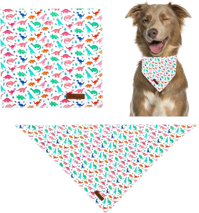 Dinosaur Dog Bandana, Comfortable Cotton Triangle Bid Scarf for Puppy Small Dogs or Cats, Washable Pet Kerchief for Boy Girl Dogs, Colorful Dinosaur Cute Bandana Dog