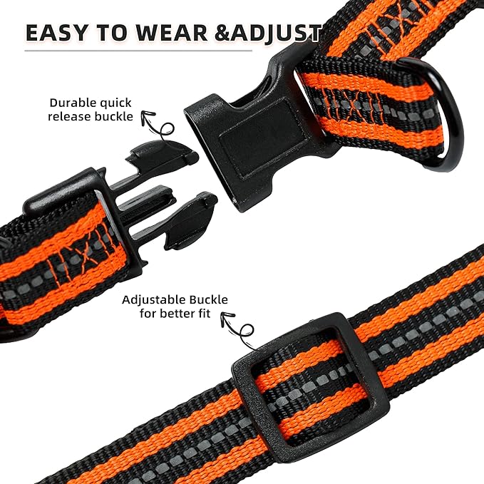 Mile High Life Night Reflective Double Adjustable Band Nylon Small Puppy Pet Dog Combo Collar Leash and Harness Set (Reflective Stripe Orange, Mediun (Pack of 3))