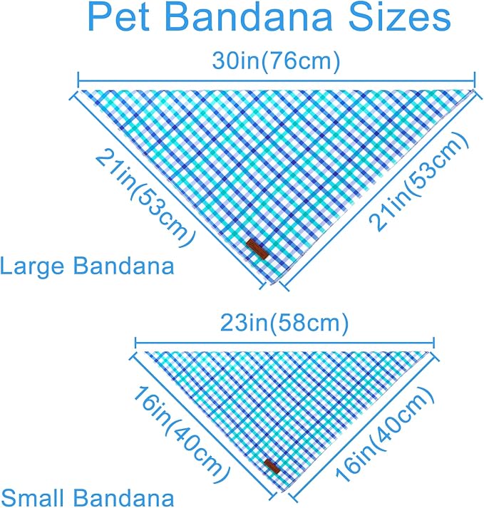 Summer Bandana - Comfortable Cotton Grid Triangle Bid Scarf for Puppy, Washable Pet Kerchief for Boy or Girl Dogs or Cats, Blue and White Cute Bandana, Classic Dog Bid Scarf