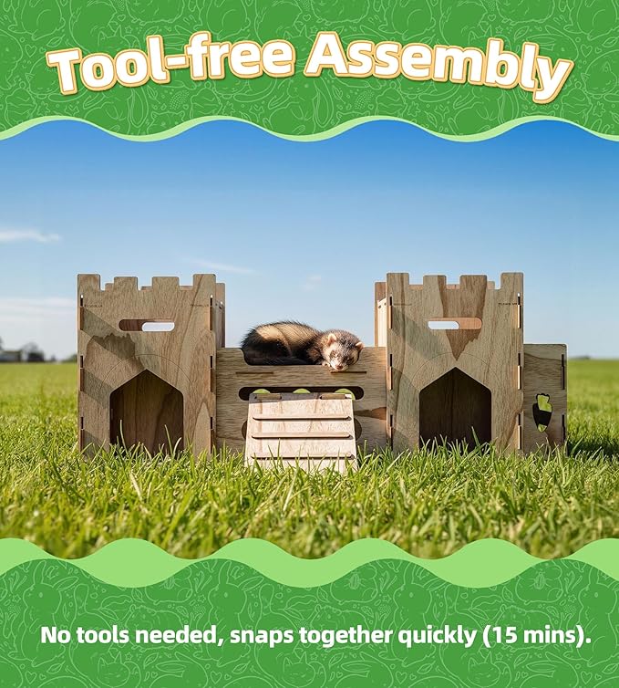 HIIMALEX Extra Large Wooden Bunny Castle House Multistory Climbing Tower Hideout Ventilated Sturdy Habitat for Rabbit Guinea Pig Chinchilla Ferret