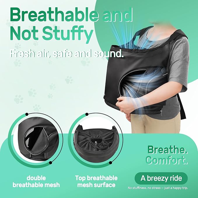 YUDODO Dog Front Backpack Carrier 5-15 lbs, Soft Breathable Pet Front Facing Carrier with Adjustable Straps, Multi-Pocket Design, for Small Dogs & Cats (Black)
