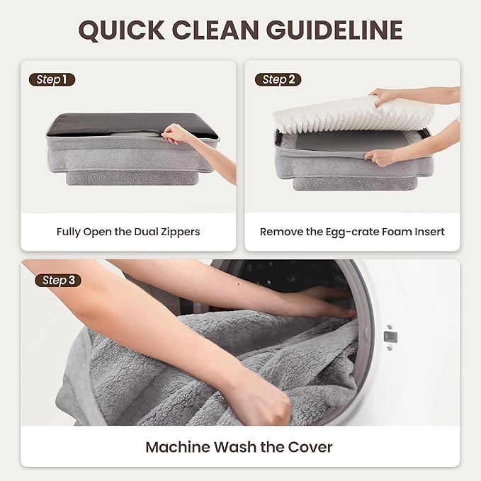 Orthopedic Dog Beds for Medium Size Dogs, Waterproof Egg-Crate Foam Pet Couch Bed with Soft Sides, Non-Slip Dog Sofa with Fleece Removable Washable Cover, 35"L Supportive Pet Sofa, Light Grey