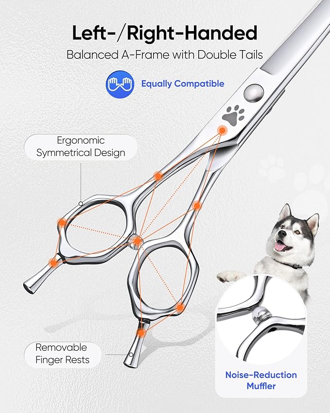 ULG Curved Dog Shears for Grooming, 7 Inch Professional Curved Dog Grooming Scissors for Trimming and Cutting, Japanese Stainless Steel Pet Hair Scissors